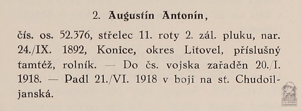 Padlí v bojích (PRAŽSKÝ-SLAVKOVSKÝ, F.I. Dějiny pěšího pluku 10 Jana Sladkého Koziny. Brno, 1927)(DSMO)